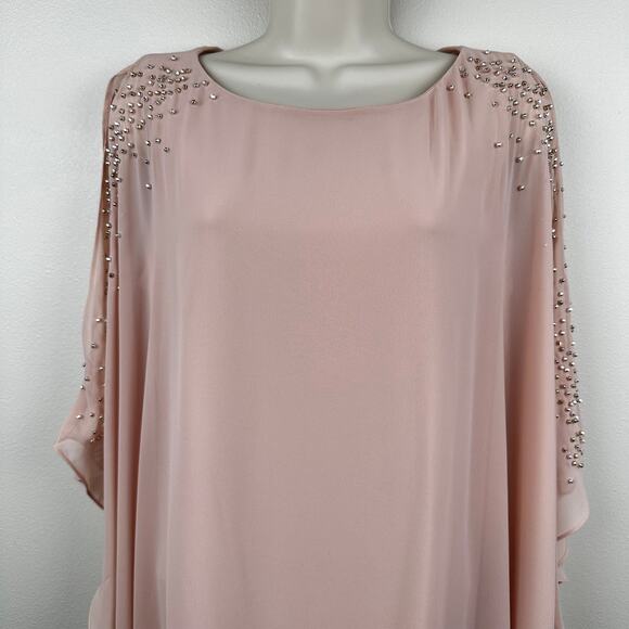NEW Xscape Dress Beaded Chiffon Capelet Cape Overlay Embellished Blush 8 Event - Picture 2 of 15